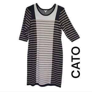 NWOT CATO Women's Fitted / Midi Dress 3/4 Sleeves Stripes Size L